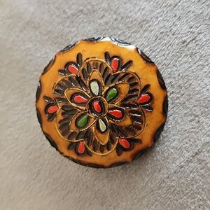 1/$5 or 3/$10 Vintage Hand-carved, Hand-painted Round Polish Wooden Brooch Pin